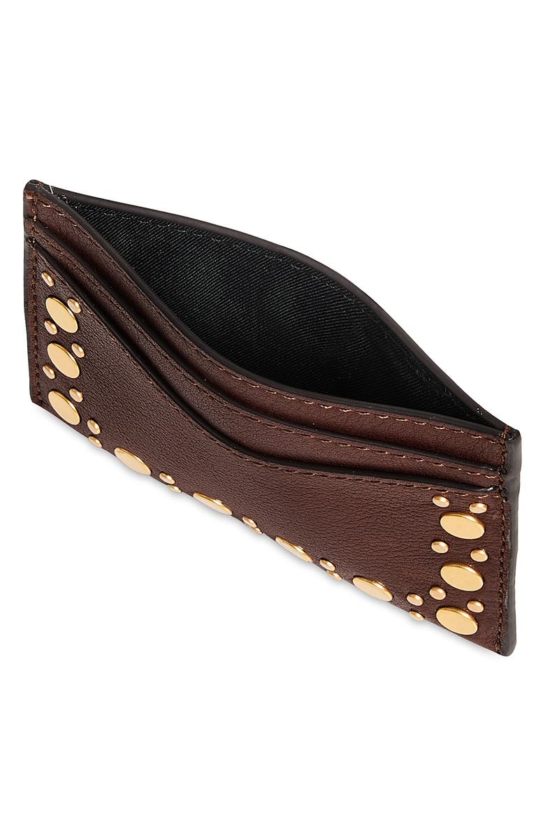 Rebecca Minkoff Noemie Stud Leather Card Case, Alternate, color, Maple Brown