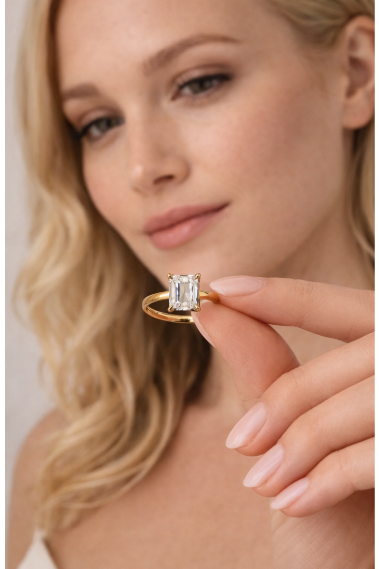 Valentina Moissanite 3 ct. t.w. Emerald Cut Solitaire Ring in Gold Vermeil, Alternate, color, Gold