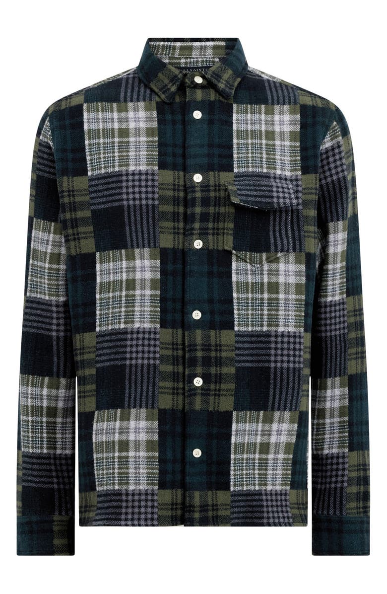 AllSaints Hopton Plaid Cotton Button-Up Shirt Jacket, Alternate, color, Khaki Green