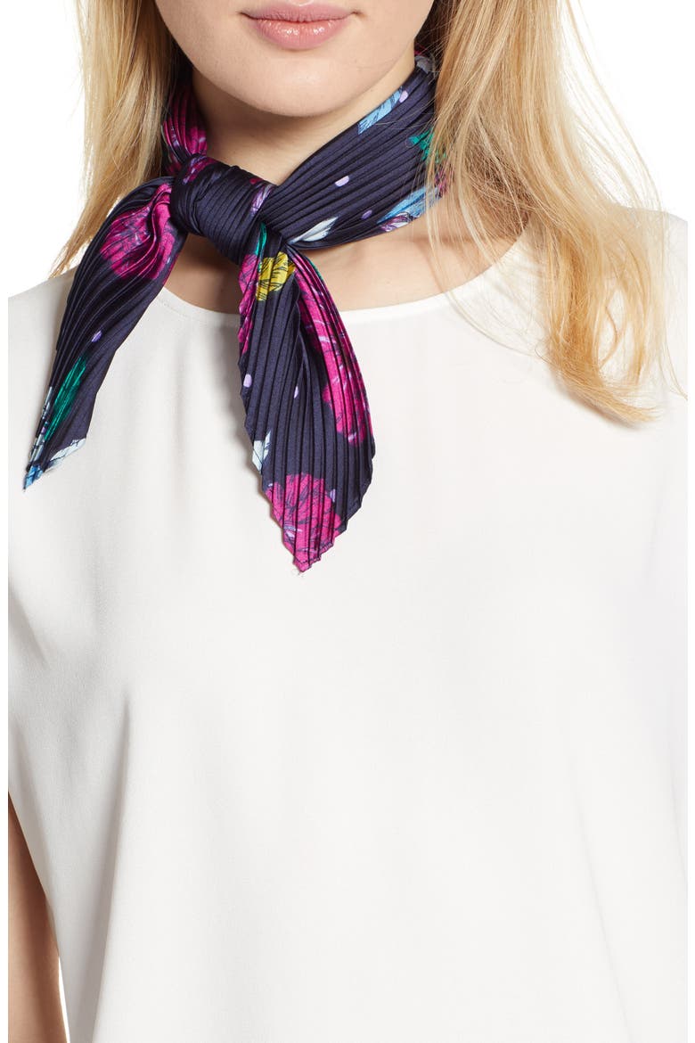 Plissé Kite Scarf, Main, color, NAVY POLKA BLOOMS