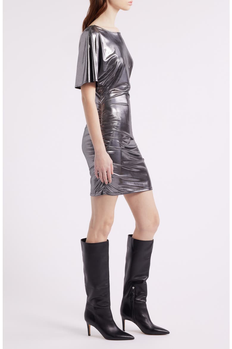 Crystal Ruched Lamé Minidress, Alternate, color, OPEN GY