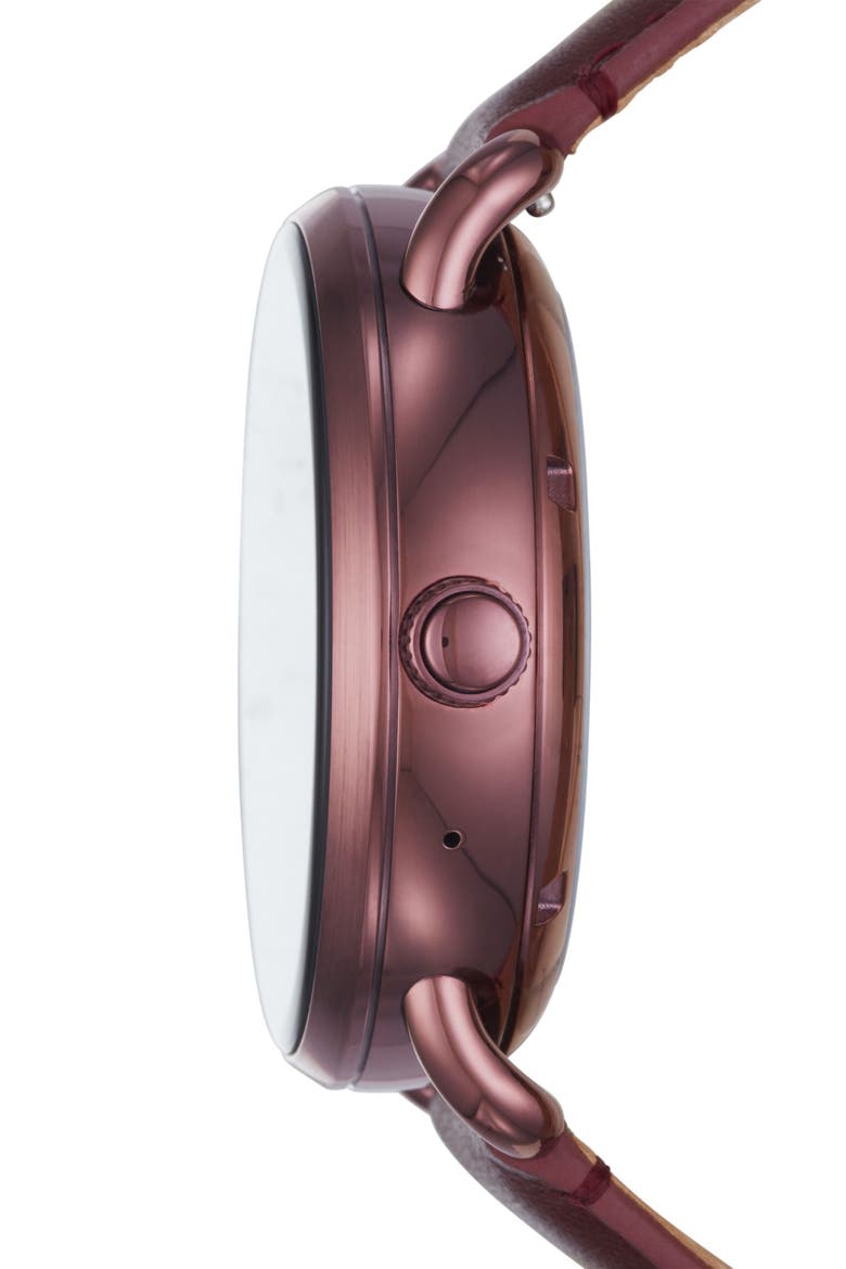 Wander Leather Strap Digital Smart Watch, 45mm, Alternate, color, WINE/ BLACK