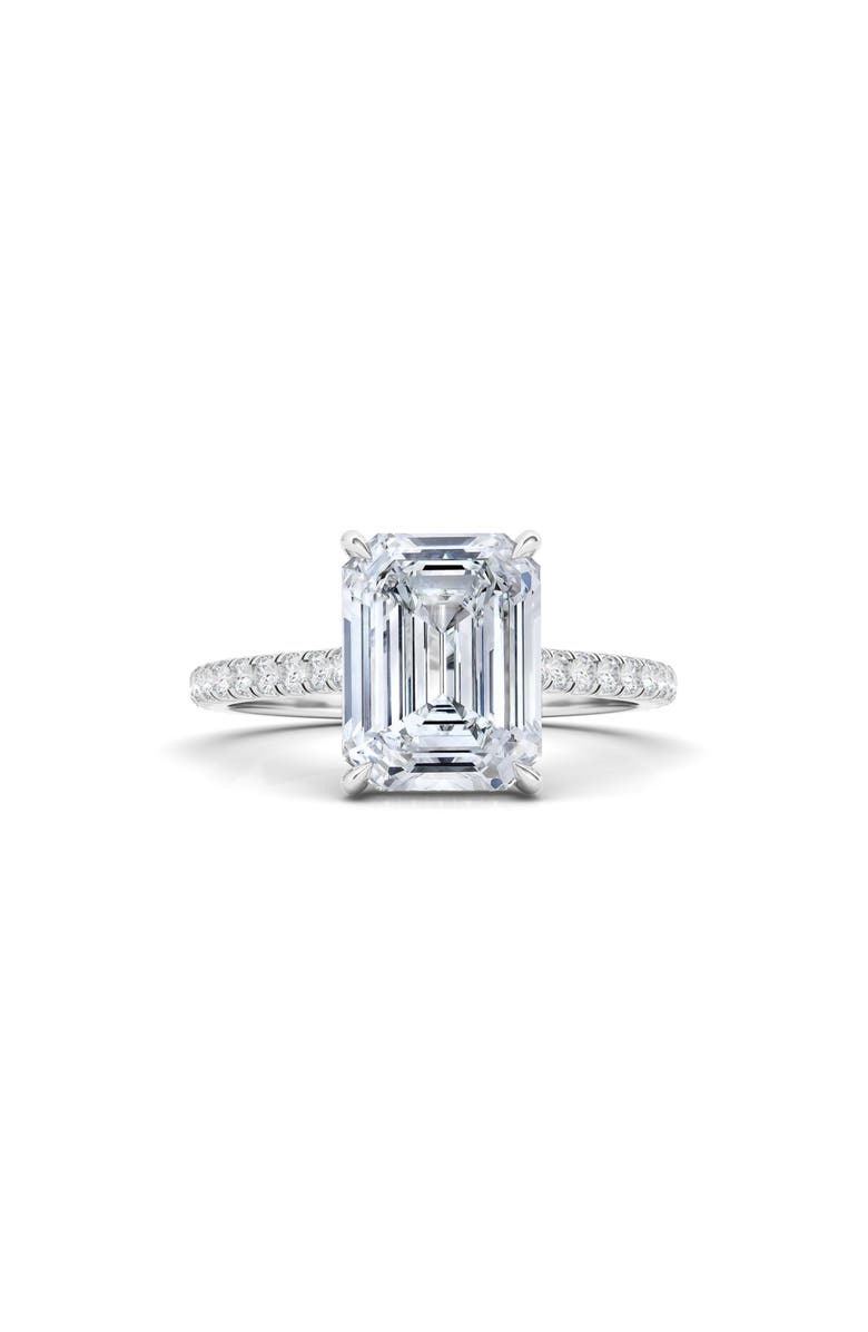 Everyday By HauteCarat Emerald Cut & Pavé Lab Created Diamond 18K Gold Ring, Main, color,