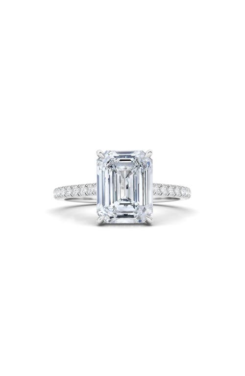 HauteCarat Emerald Cut Pavé Lab Created Diamond Ring in 3.50 Ctw 18K White Gold 