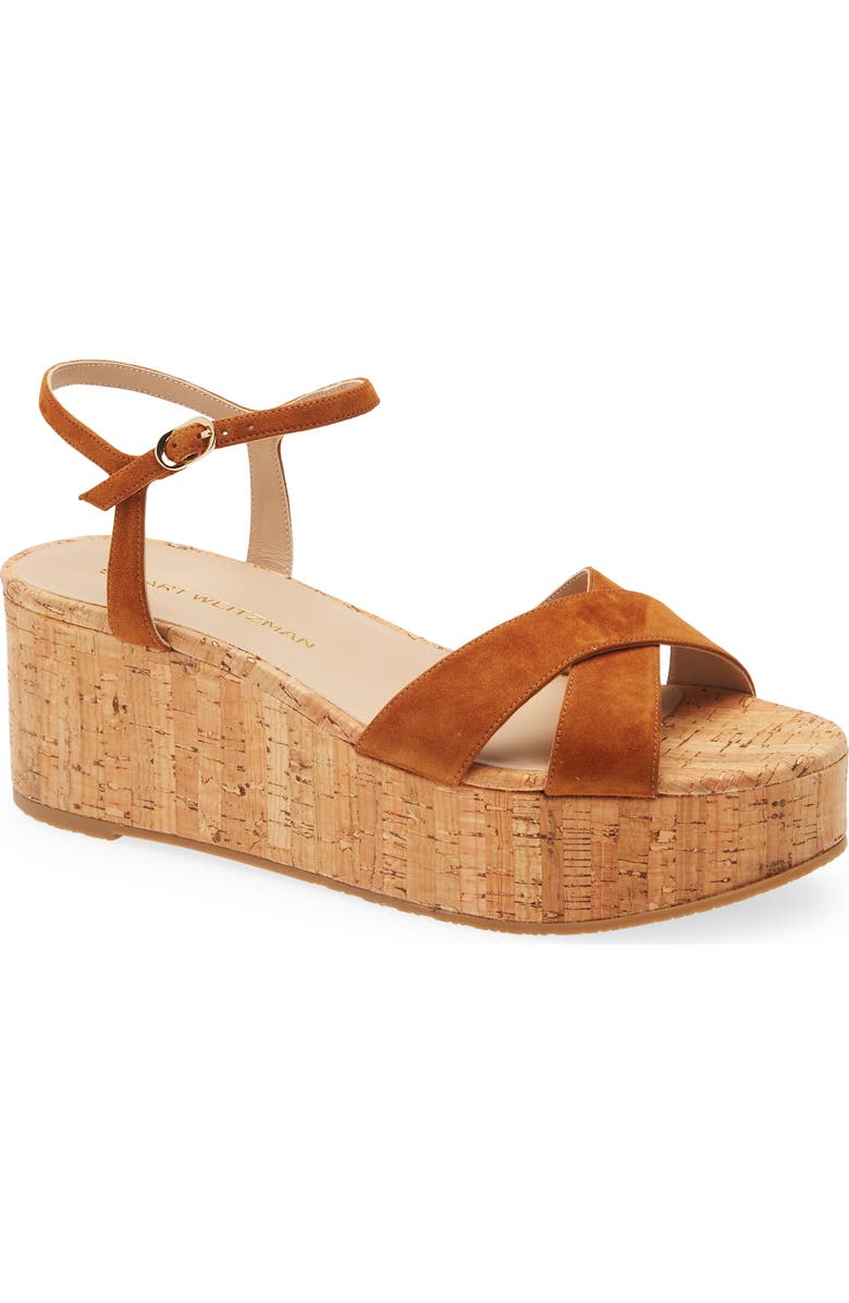 Stuart Weitzman Dayna Wedge Sandal, Main, color, Hazel/ Natural Suede / Cork