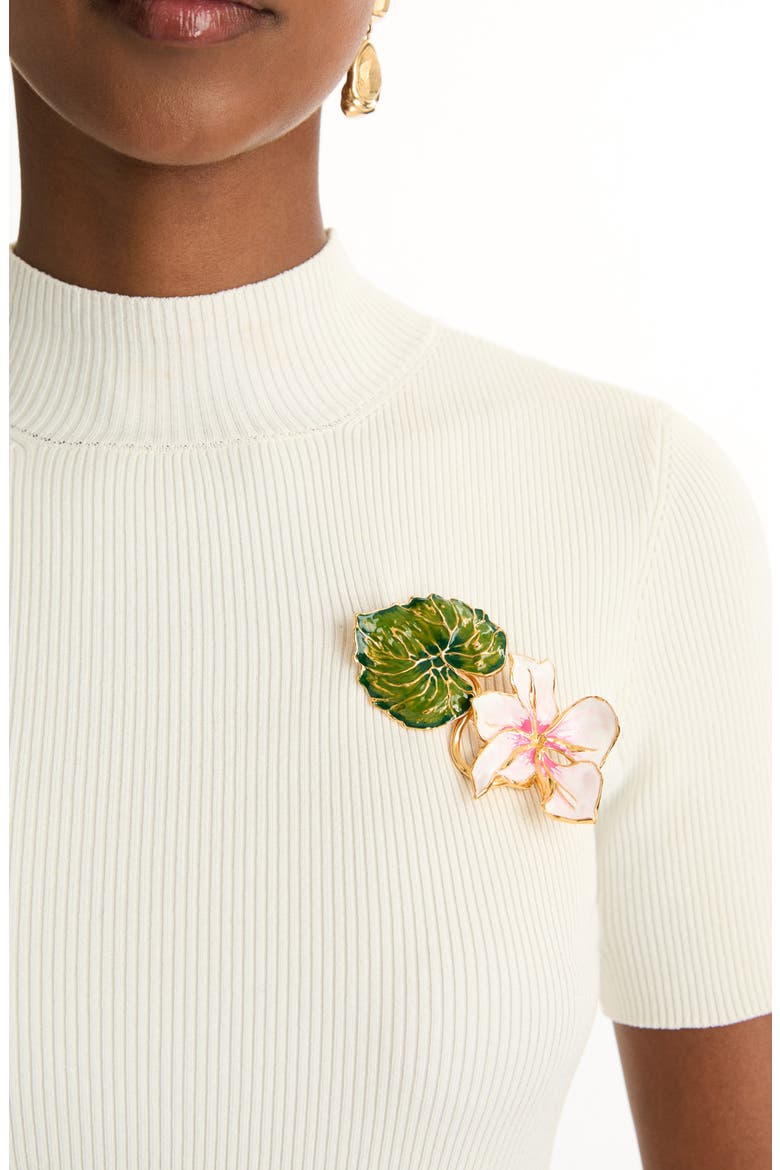 Cyclamen & Leaf Enamel Brooch, Alternate, color, PINK