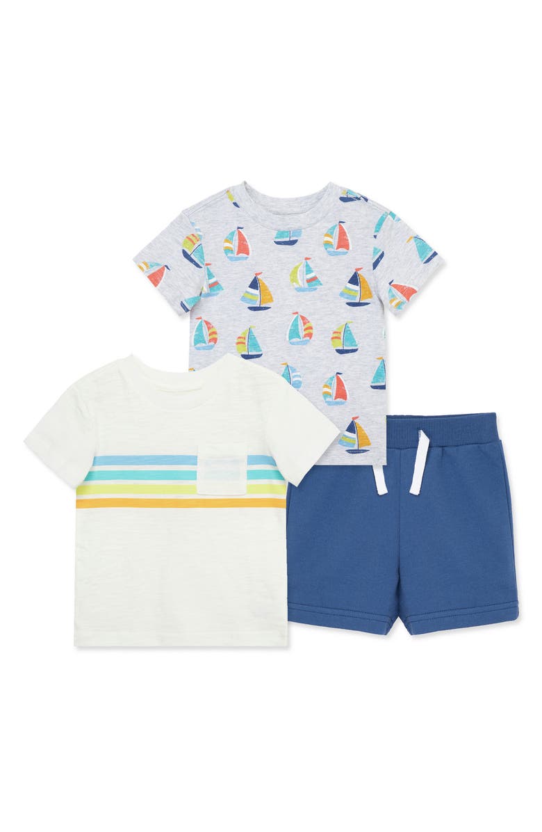 Little Me 3-Piece T-shirt & Shorts Set, Alternate, color, Blue