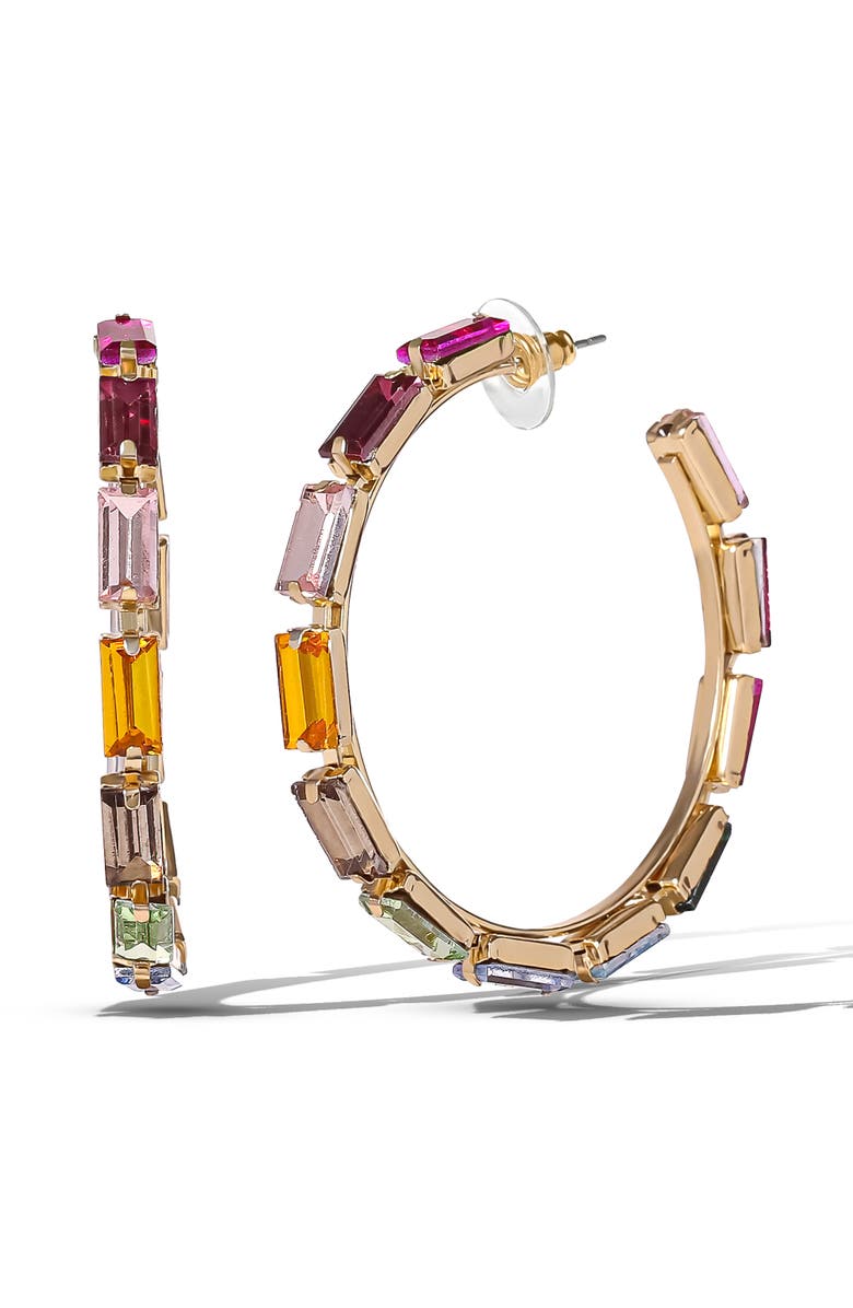 Jessica Simpson Multicolor Gemstone Hoop Earrings, Main, color, Gold