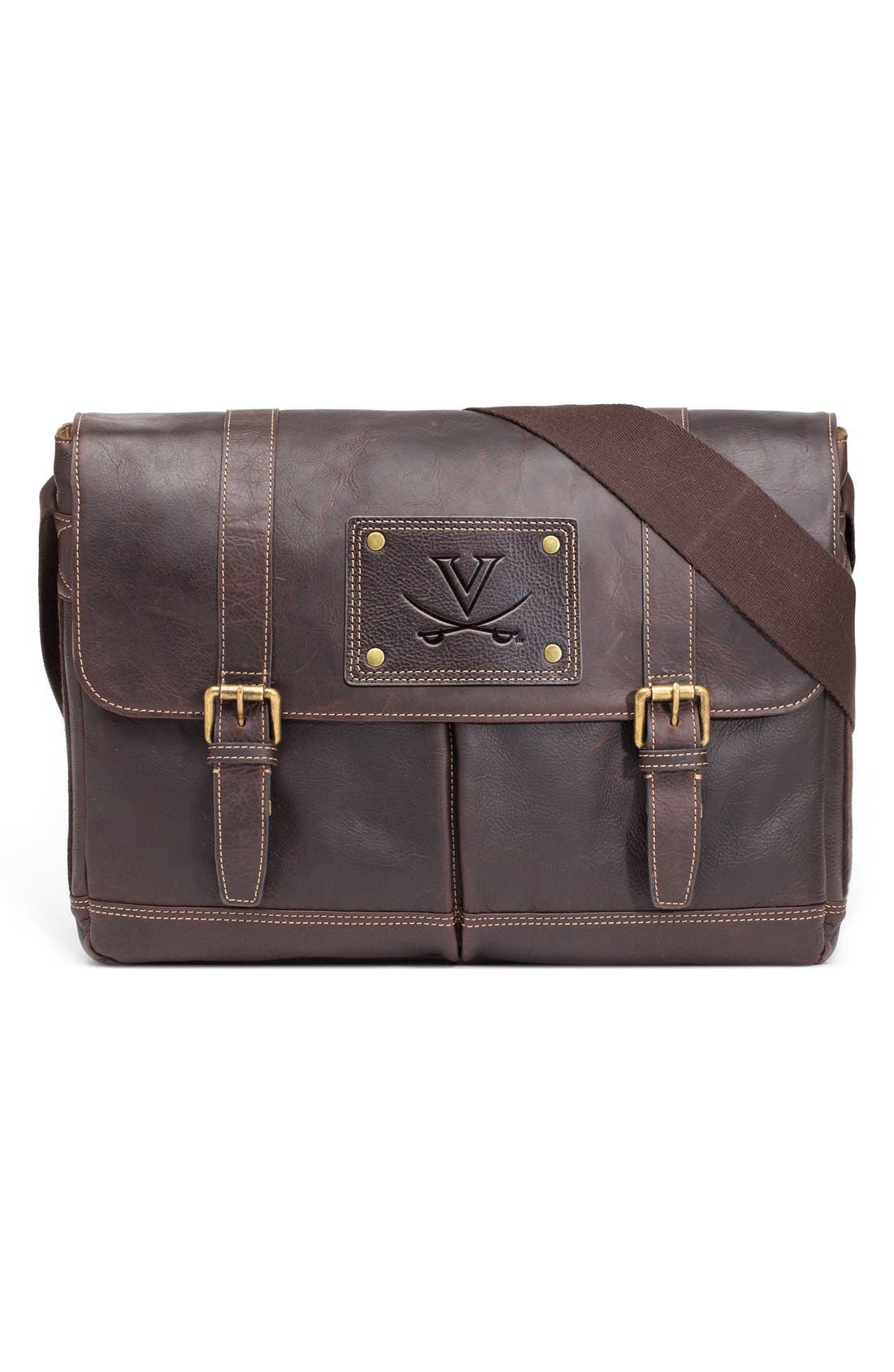 Jack Mason Brand 'Virginia Cavaliers - Gridiron' Leather Messenger Bag, Main, color, 