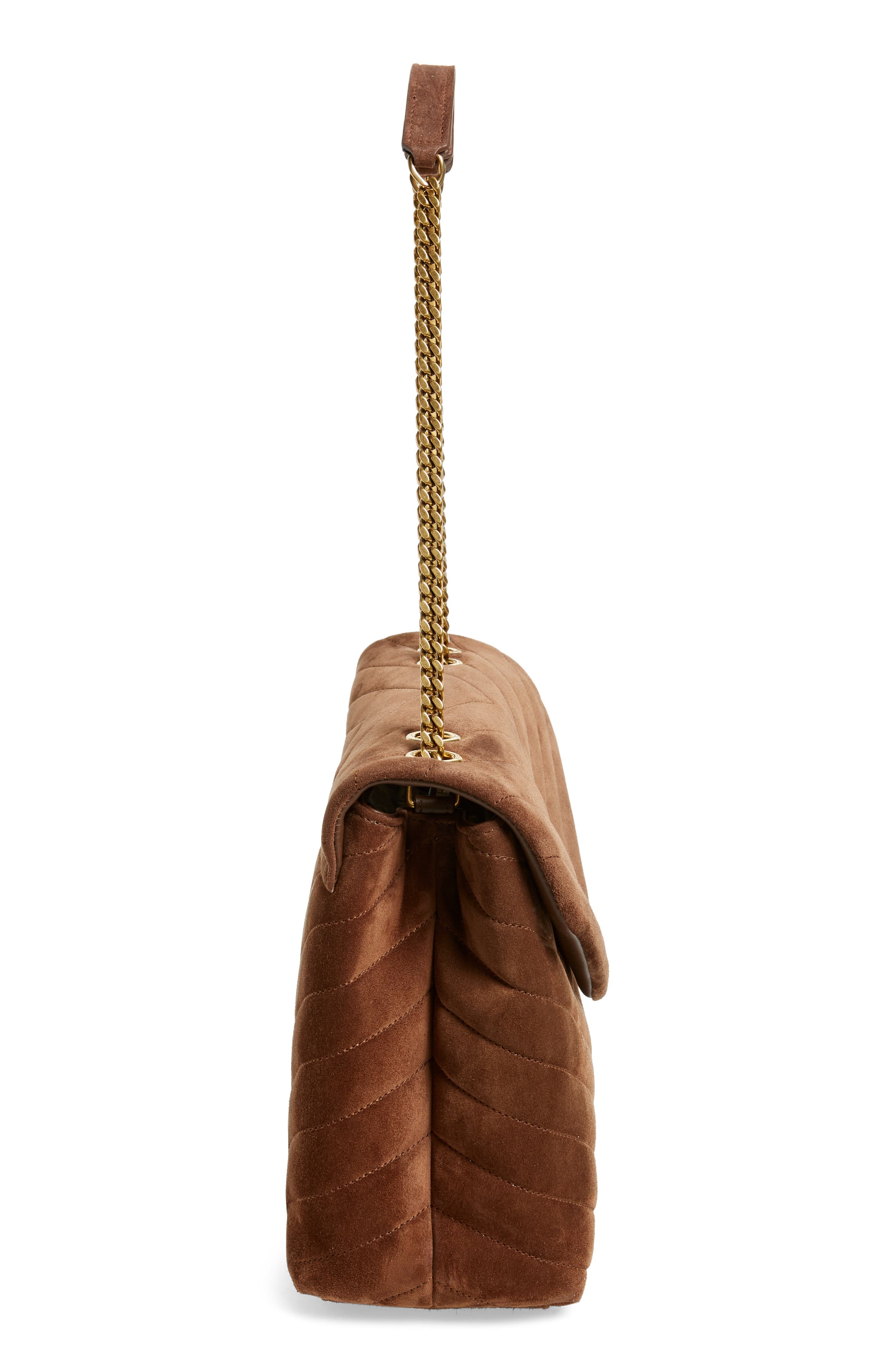 Saint Laurent Medium Lou Matelassé Suede Shoulder Bag, Alternate, color, Brown Coffee