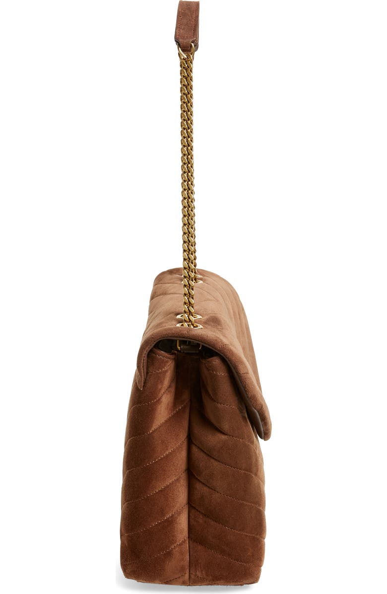 Saint Laurent Medium Lou Matelassé Suede Shoulder Bag, Alternate, color, Brown Coffee