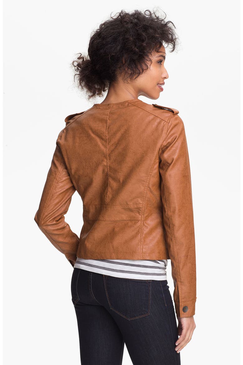 Collarless Faux Leather Scuba Jacket, Alternate, color, CANYON