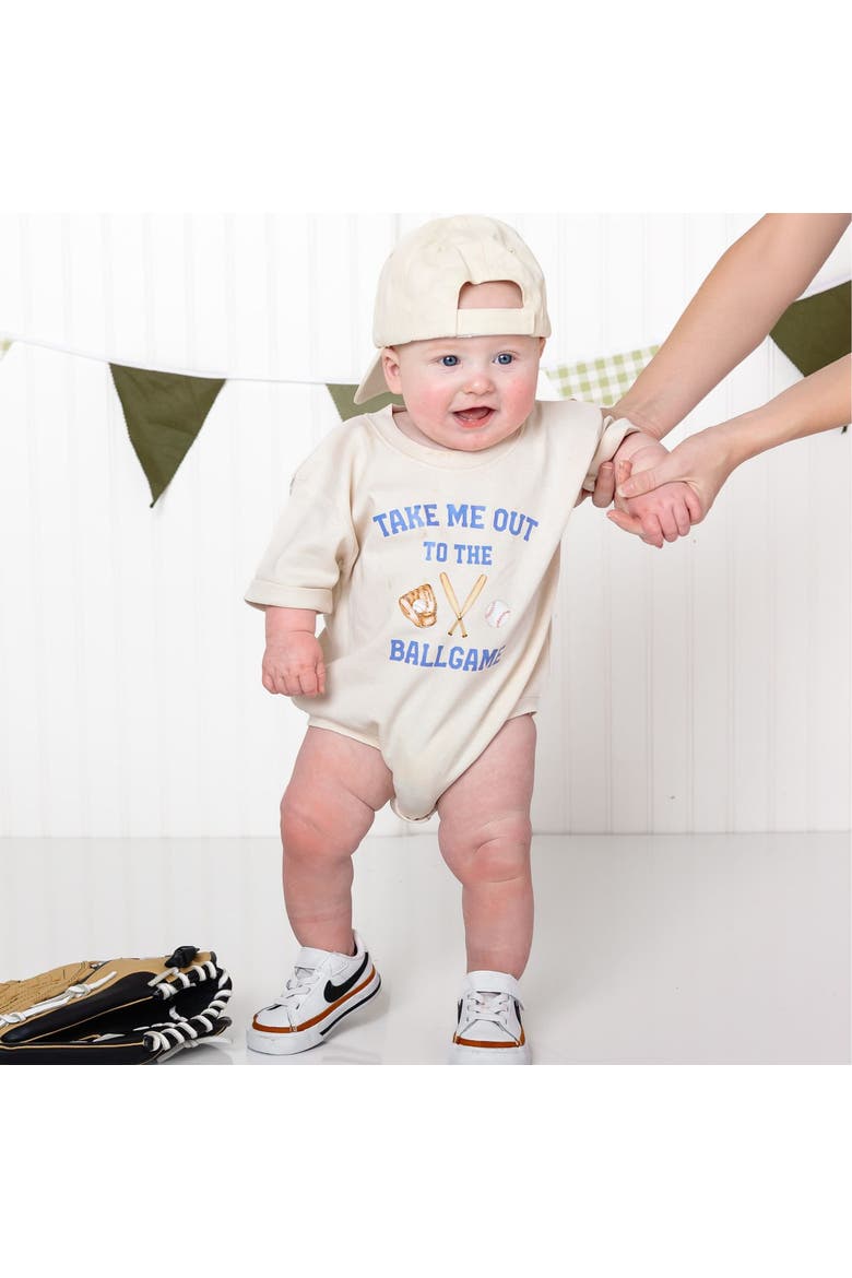 Take Me Out To The Ballgame Short Sleeve Romper, Alternate, color, Natural
