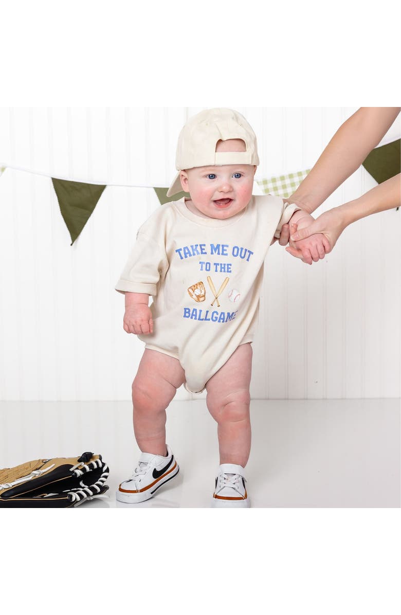 Sweet Wink Take Me Out To The Ballgame Short Sleeve Romper, Alternate, color, Natural