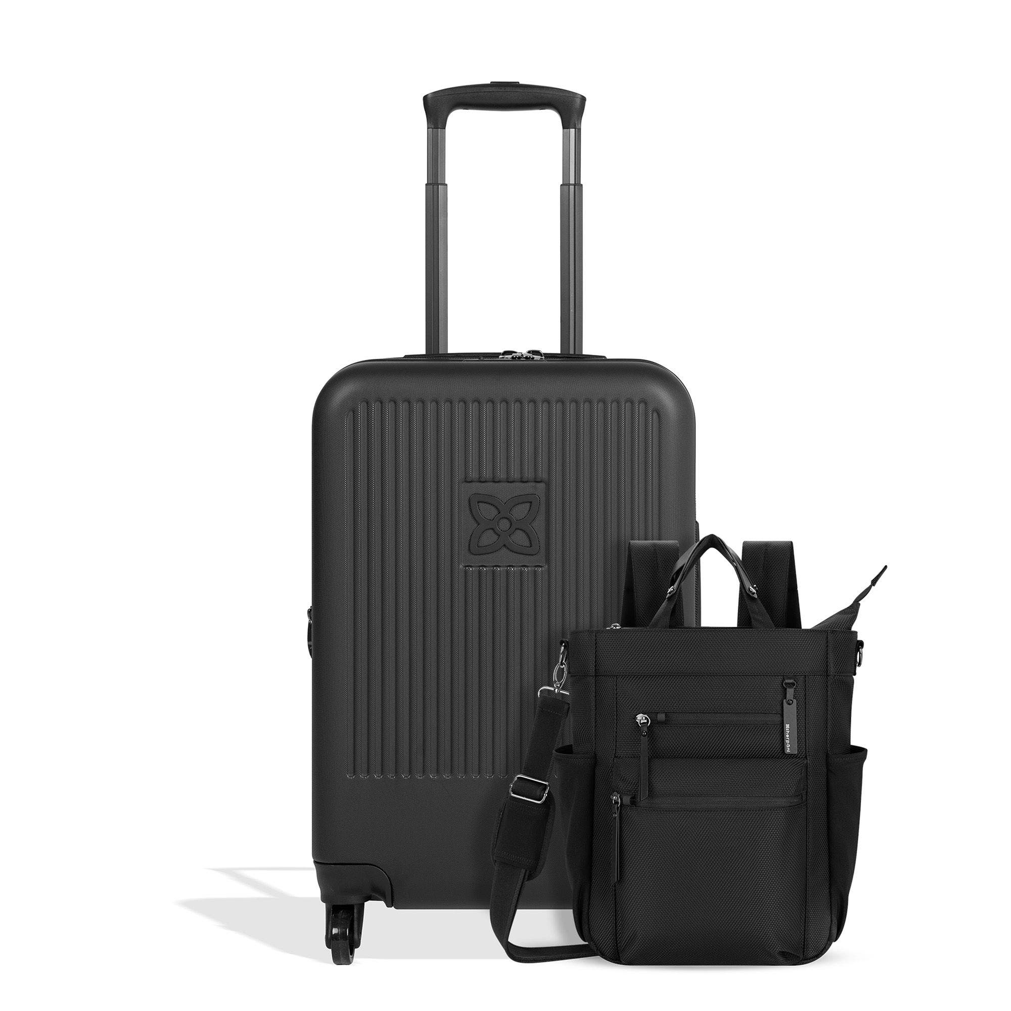 Sherpani 2 piece set Soleil Anti Theft Convertible Backpack & Meridian 22 Inch Carry On Luggage, Main, color, Carbon/Black