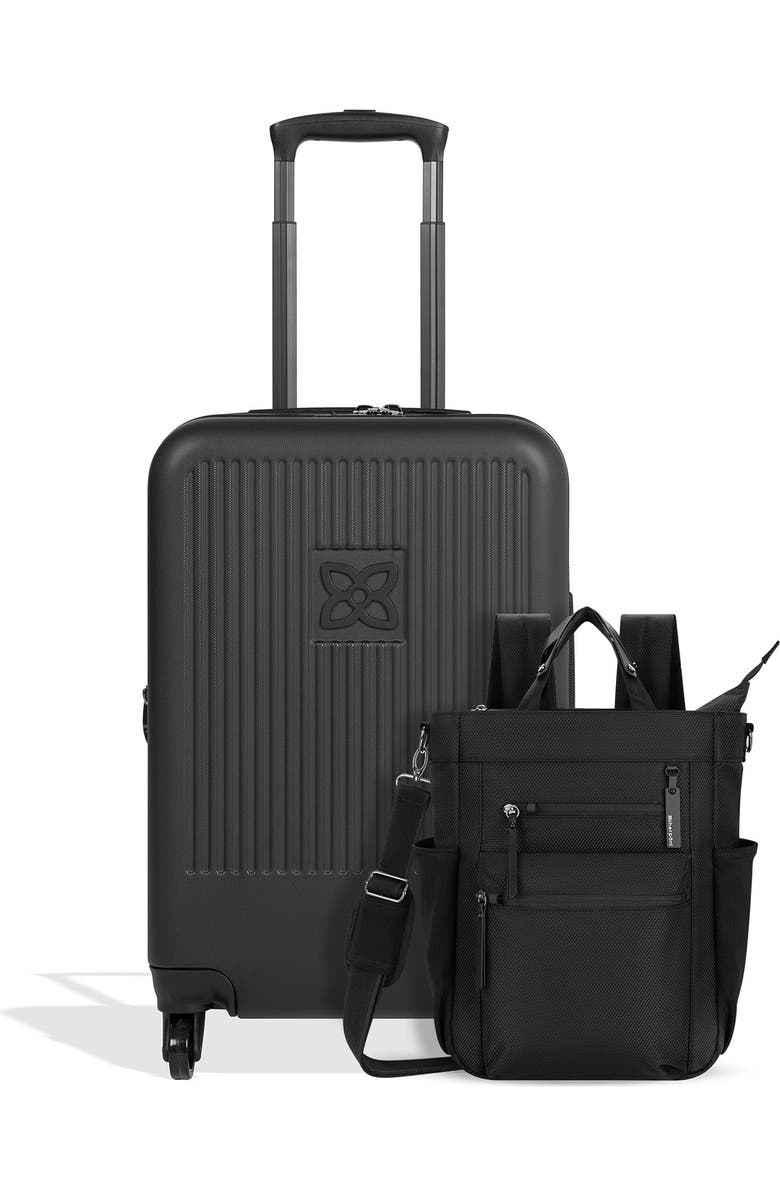 Sherpani 2 piece set Soleil Anti Theft Convertible Backpack & Meridian 22 Inch Carry On Luggage, Main, color, Carbon/Black