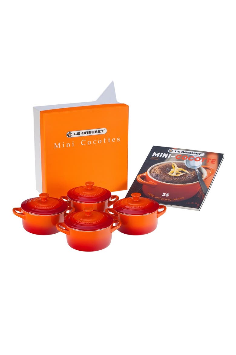 5-Piece Mini Stoneware Cocottes & Cookbook Set, Main, color, FLAME