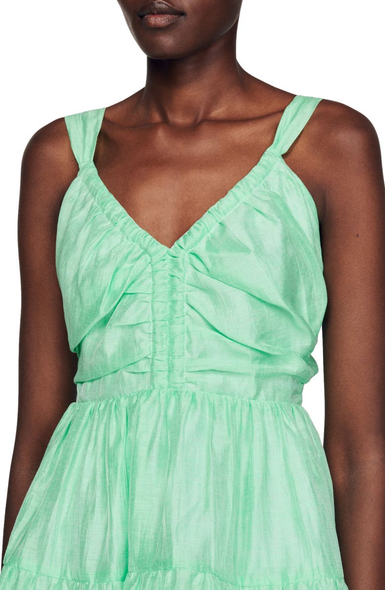SANDRO Mariella Tie Back Ruffle Minidress, Alternate, color, Vert