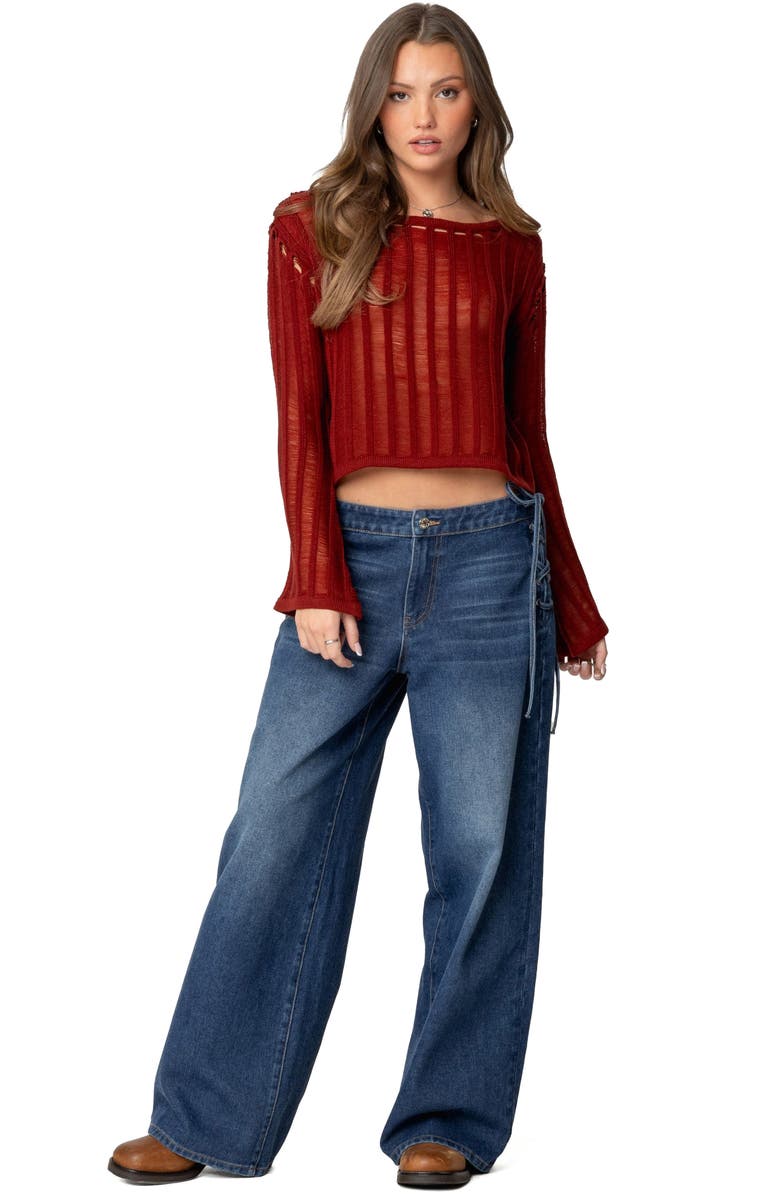 EDIKTED Katt Lace Up Baggy Jeans, Alternate, color, Blue