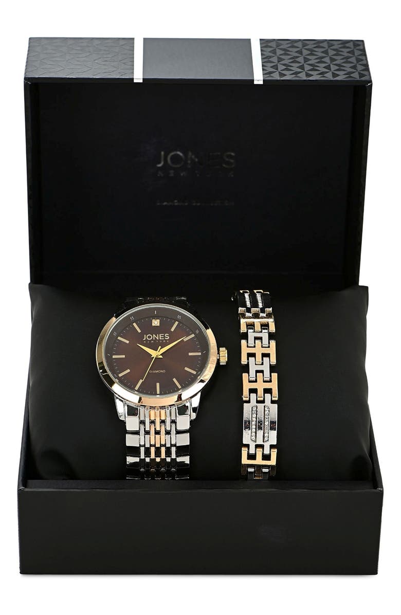 Jones New York Diamond Two-Tone Bracelet Watch & Bracelet Set, 42mm, Alternate, color, Silver