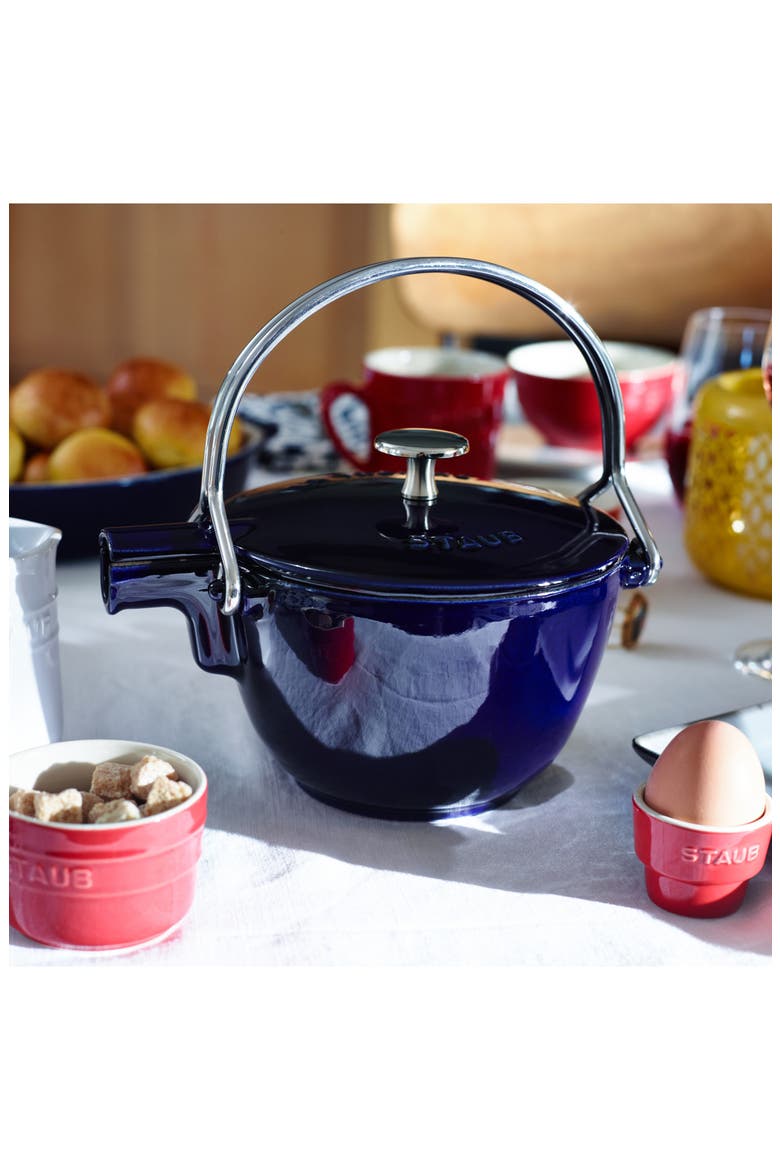 1-Quart Enameled Cast Iron Tea Kettle, Alternate, color, DARK BLUE