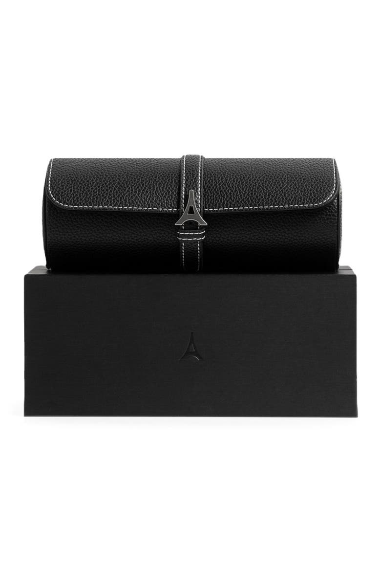 Fred Pebbled Leather Contrast Stitch Watch Roll, Alternate, color, Black