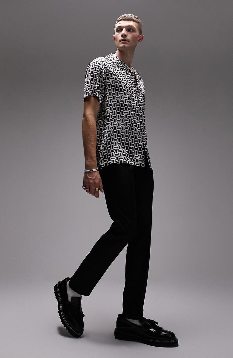 Topman Geometric Print Short Sleeve Satin Camp Shirt, Alternate, color, 