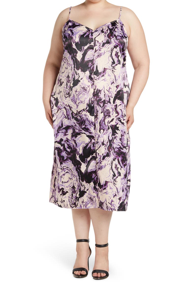 Katica Satin Midi Dress, Main, color, LILAC MARBLE