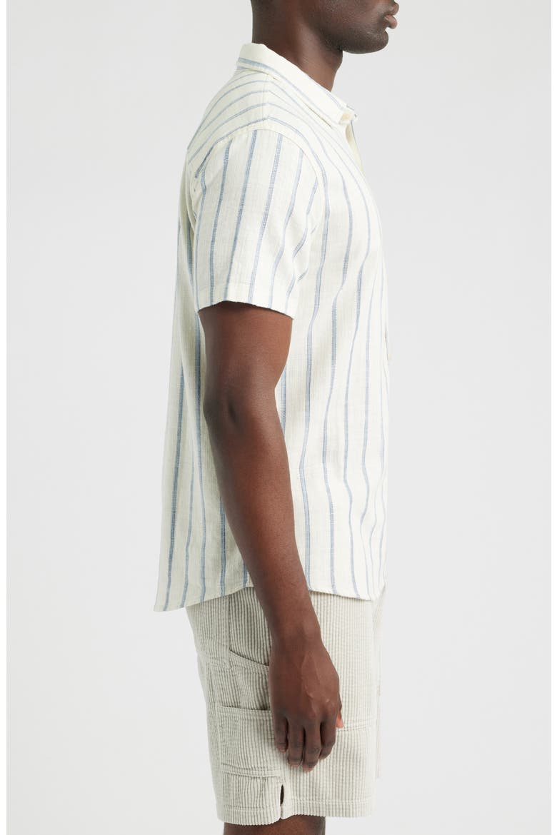 Classic Stretch Selvage Short Sleeve Button Up Shirt, Alternate, color, NATURAL/ NAVY STRIPE