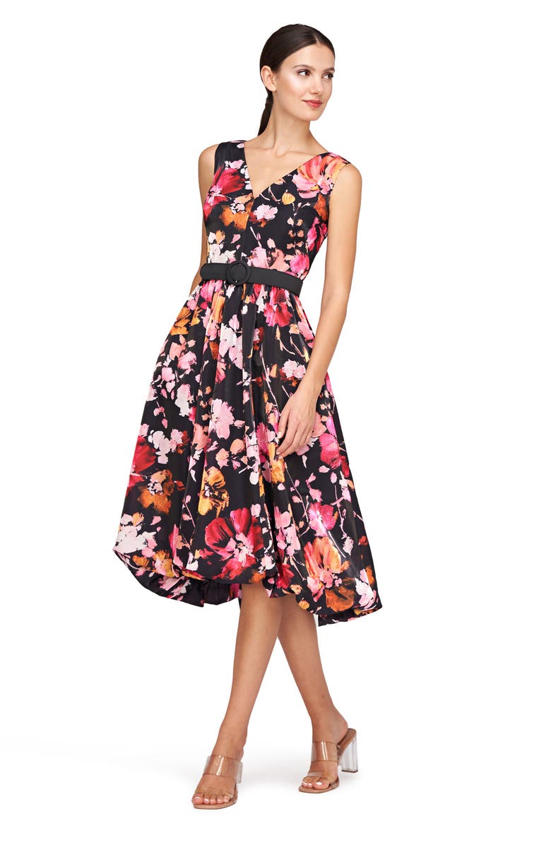Kay Unger Viola Floral Belted Sleeveless High-Low Dress, Alternate, color,