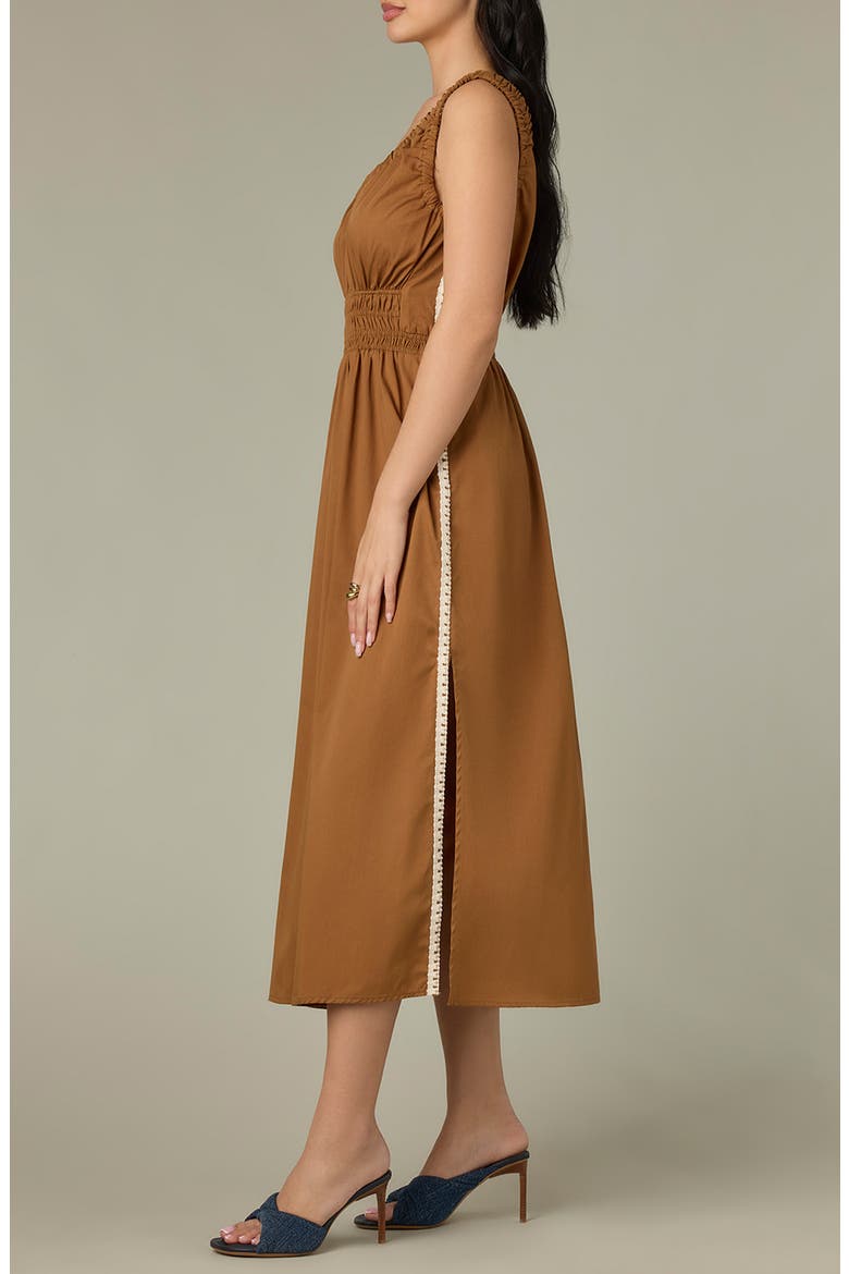 Smocked Waist Sleeveless Midi Dress, Alternate, color, BUTTER TOFFEE