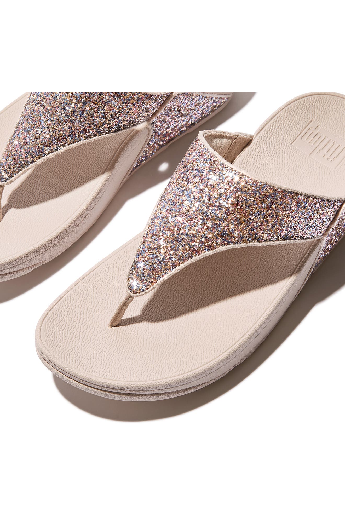 FitFlop Lulu Glitter Wedge Flip Flop, Alternate, color, Light Beige/ Rose Multi