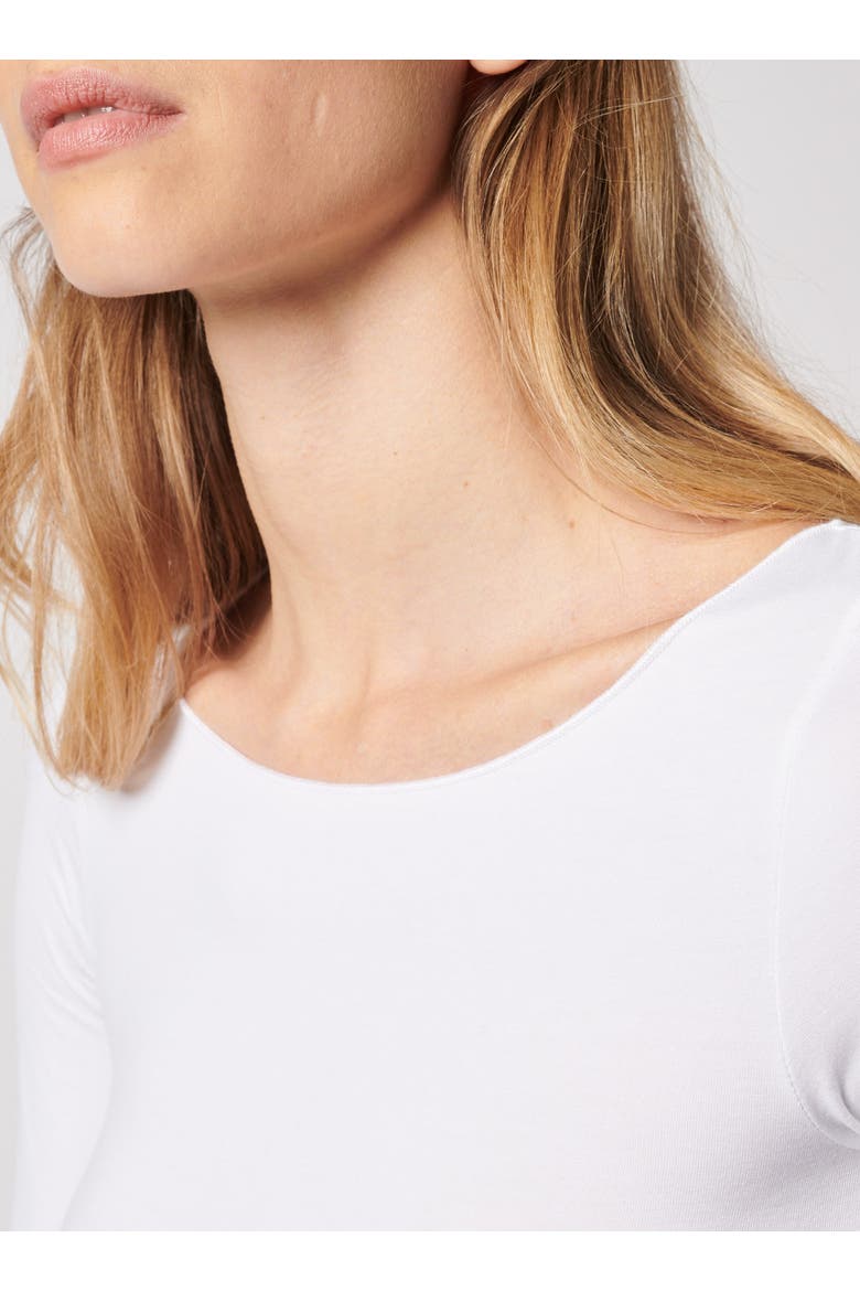 Soft Touch 3/4 Sleeve Merrow Edge Boatneck T-Shirt, Alternate, color, BLANC