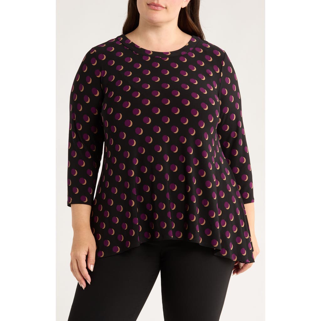 Ak Anne Klein Crescent Dot Sharkbite Hem Top In Black