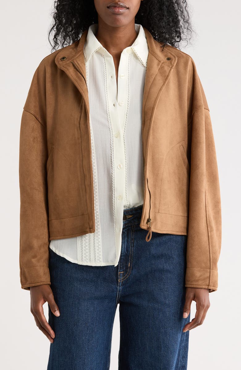 MAX STUDIO Faux Suede Full Zip Jacket, Main, color, Vicuna-Vicuna