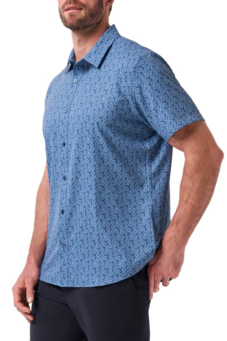 Techwoven Sunlight Floral Short Sleeve Performance Button-Up Shirt, Alternate, color, BERING SEA