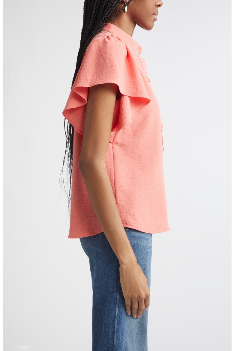 Aurora Ruffle Sleeve Button Front Shirt, Alternate, color, CORAL