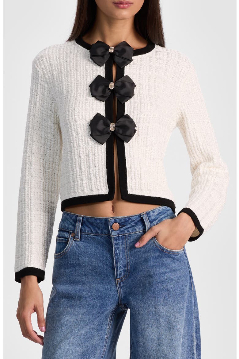 Akira Bow Cardigan, Main, color, SOFT WHITE/ BLACK