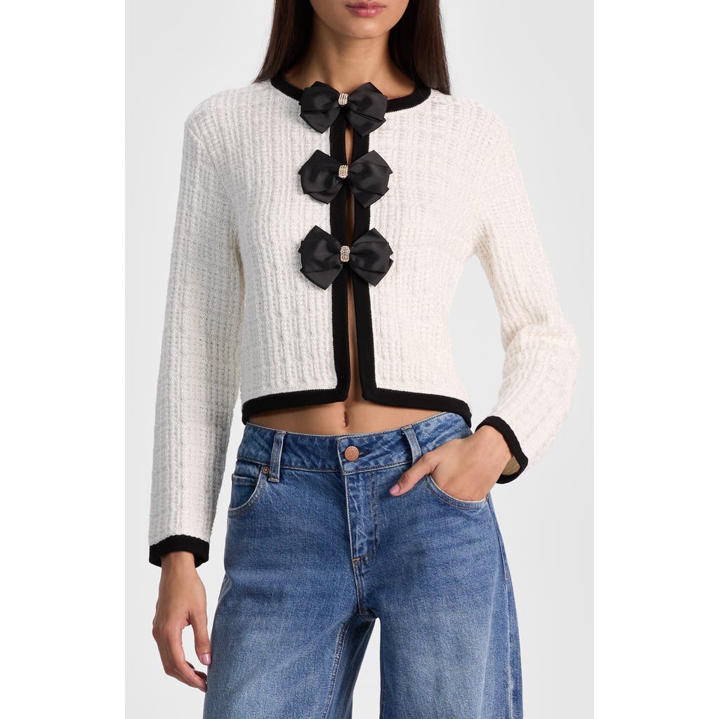 Alice + Olivia Akira Bow Cardigan in Soft White/Black  product