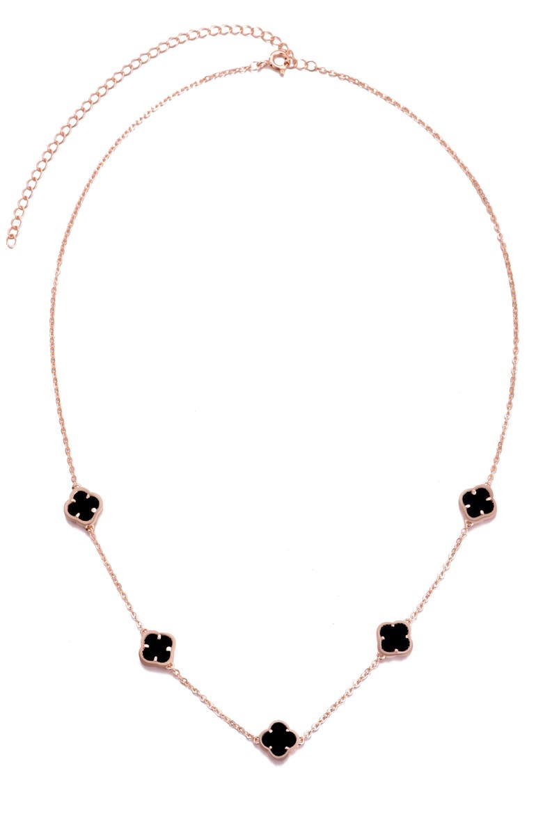 Enamel Clover Station Necklace, Alternate, color, PINK/ BLACK