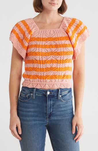 Lala Stripe Open Stitch Off the Shoulder Sweater