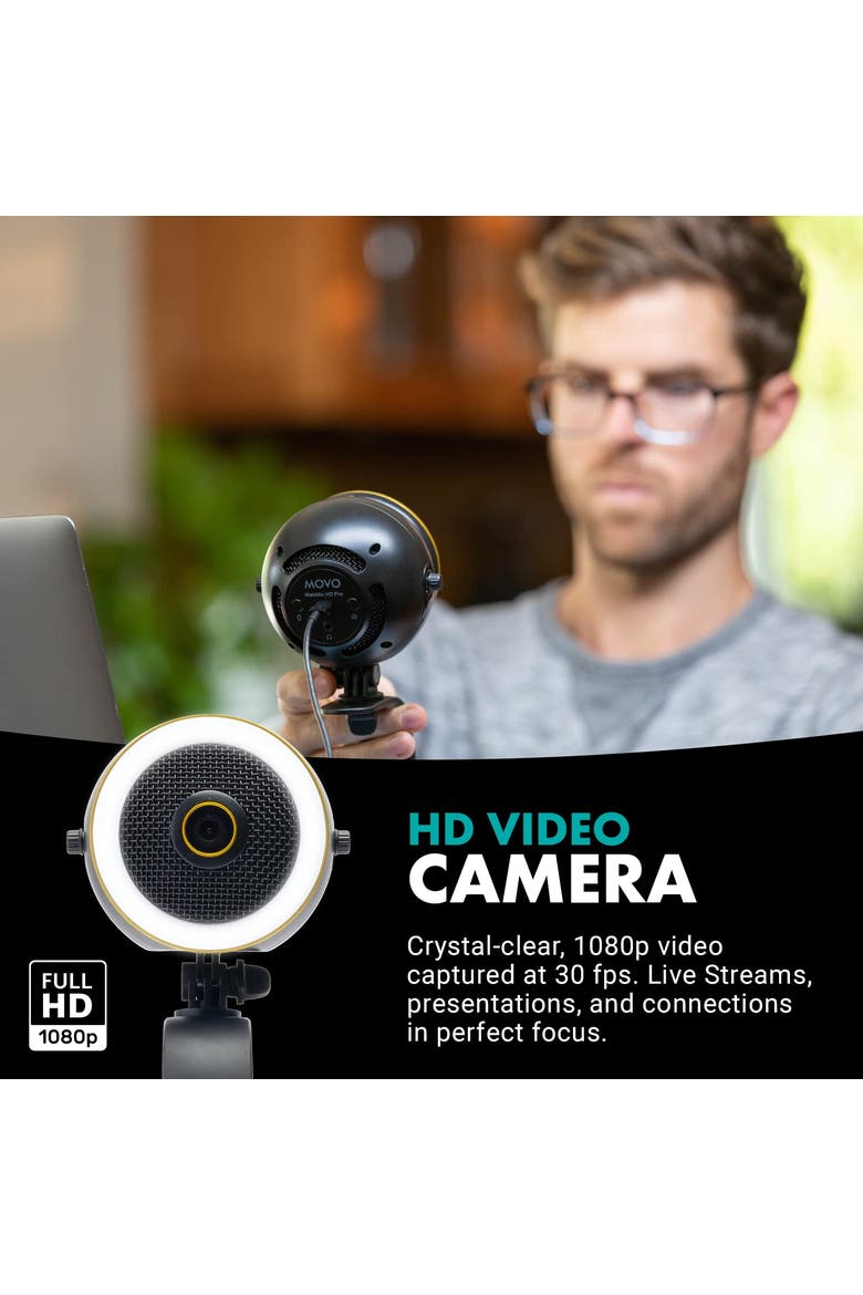 WebMic HD Pro All-in-One Webcam with Mic and Ring Light in Silver, Alternate, color, Black