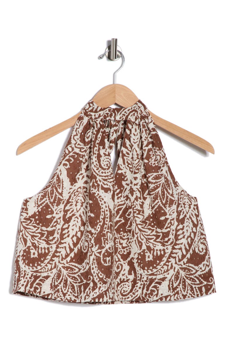 Eyelet Halter Tank, Alternate, color, BROWN / IVORY PRINT