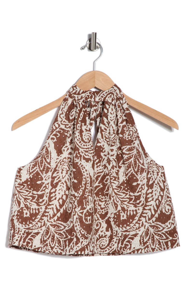 JASON WU Eyelet Halter Tank, Main, color, Brown / Ivory Print