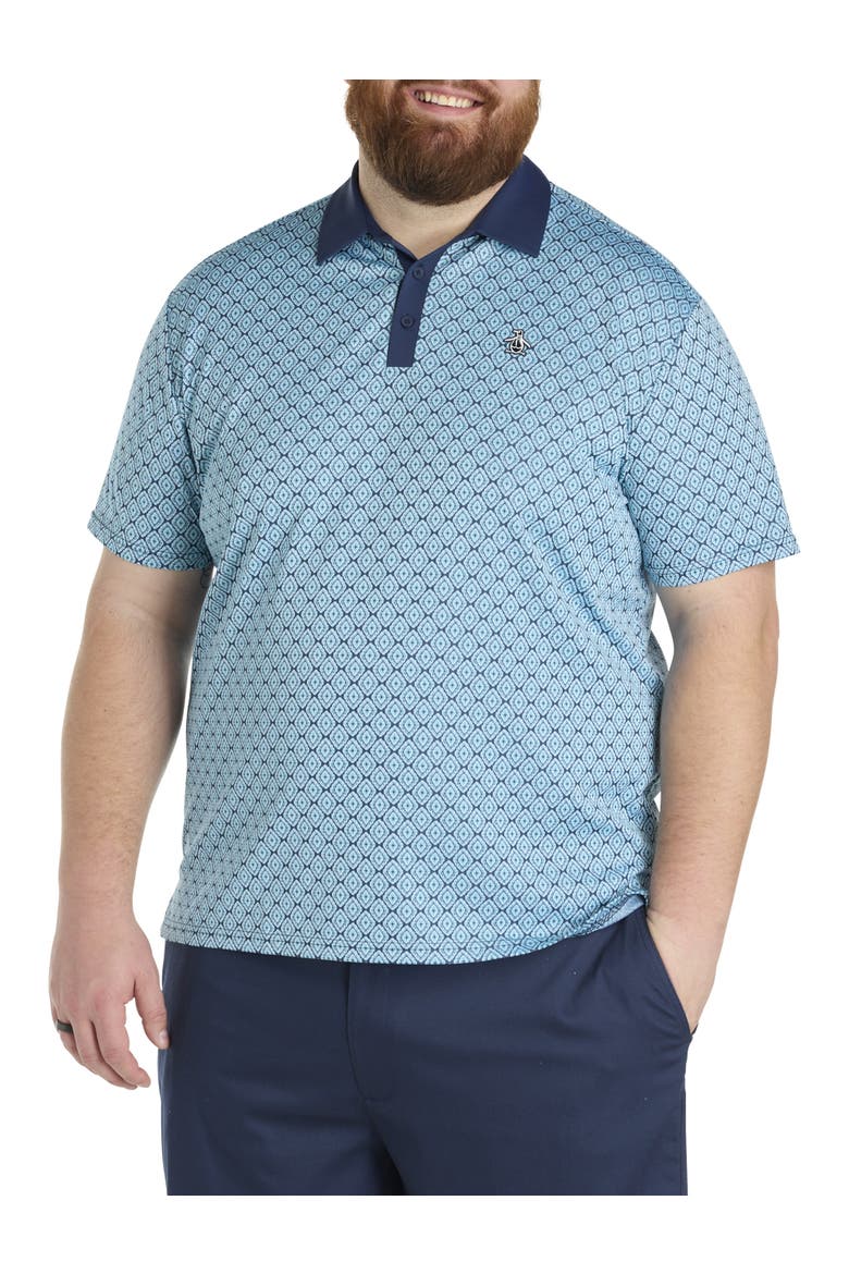Big & Tall Bohemian Jacquard Blocked Polo Shirt, Main, color, BLACK IRIS