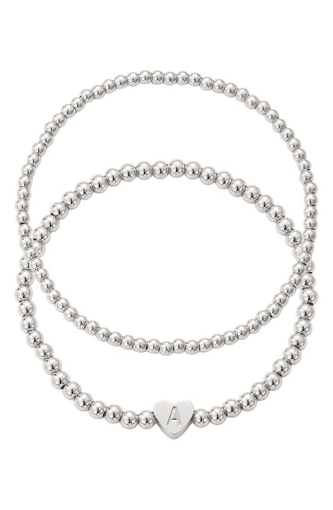 Beaded Initial Charm Bracelet Set