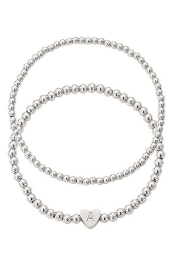 Adornia Beaded Initial Charm Bracelet Set In Silver