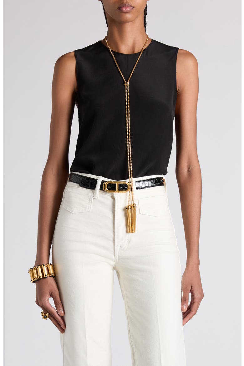 Silk Crêpe de Chine Sleeveless Top, Main, color, LB999 BLACK