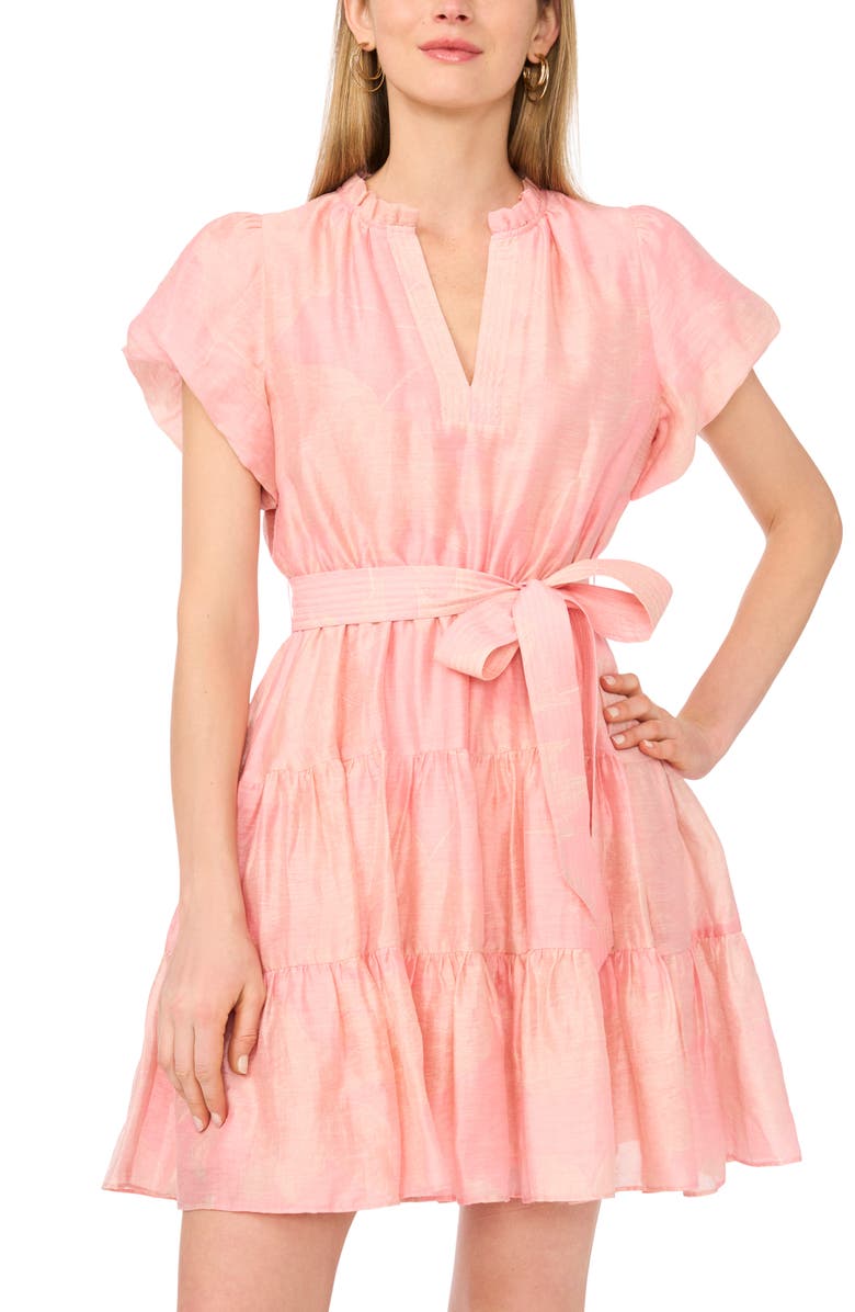 Vince Camuto Tie Waist Tiered Ruffle Dress, Alternate, color, Summer Rose