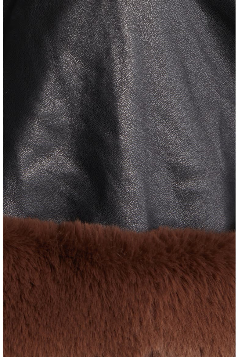 Faux Leather & Faux Fur Belted Coat, Alternate, color, BLACK